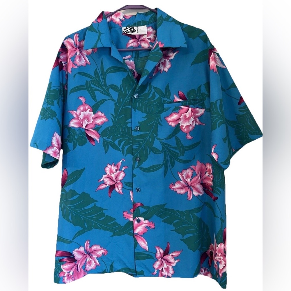 Hilo Hattie’s Hawaii Vintage Floral Button-Down Shirt Men’s XL Short Sleeve Teal